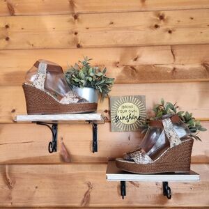 Lucca Lane Emmalyn Leather Platform Wedge Espadrille Sandals Stretch Snake 7.5 M